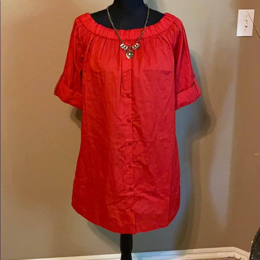 Button Down On/Off Shoulder Dress
